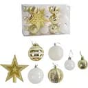 Набір новорічних прикрас 24 іграшки на ялинку з зірочкою на верхівці, золотого та білого кольору (161358)