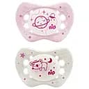 Пустушка Nip Нічний сон №3, силіконова, 16-32 міс., 2 шт., рожевий з білим (313118)