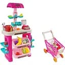 Игровой детский набор, супермаркет с тележкой, подсветкой, сканером, на батарейках, розового цвета
