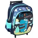 Рюкзак на колесах із висувною ручкою N899, має два відділення, з принтом динозавру, синій