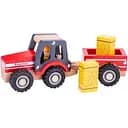 Игрушечный трактор New Classic Toys с прицепом и двумя стогами сена красный (11943)