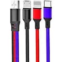 Кабель XO NB143 3 in 1 braided data cable 1.2 м Чорний + Червоний + Синій