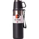 Термос 600 мл с чашкой и ремешком, черный Happy Life HPGM80155B