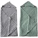 Набір рушників дитячих Lovely Svi органічна бавовна (муслін) – 6-шарів, 80 x 80 см, від 0 до 2 років, Сірий і Зелений, 2шт.