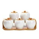 Набор емкостей для сыпучих продуктов Yiwu HP1253 5 шт по 250 мл на бамбуковой подставке белый