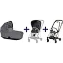 Люлька Cybex Mios Lux Simply flowers grey + Комплект текстилю для прогулянкового блоку Cybex Mios Simply Flowers Grey + Шасі для коляски Cybex Mios LS RBA Rosegold