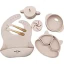 Набір дитячого посуду Cheeks для прикорму, на присосках із харчового силікону, бежевий