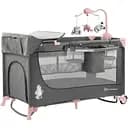 Кровать-манеж с пеленатором Kinderkraft Joy Pink серая с розовым (00-00158383)