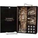 Подарунковий набір Whiskey Stones камені для віскі у дерев'яному пеналі №7 + декантер і 2 склянки Bohemia Quadro + щипці + мішечок