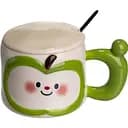 Чашка порцелянова Cute Apple 400 мл з кришкою та ложкою зелений FM-25A