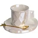 Чашка для кави порцелянова 200 мл з блюдцем і ложкою в дзеркальній глазурі білий FM-2B