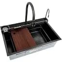 Кухонна мийка зі змішувачем Platinum Handmade Водоспад 75x45D PVD з нержавіючої сталі 78x45x21 см чорна