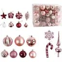 Набір новорічних прикрас 65 іграшок з верхівкою на ялинку, рожевого та червоного кольору (160752)