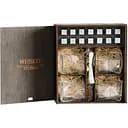 Подарунковий набір Whiskey Stones камені для віскі у дерев'яному пеналі №4 - 4 склянки Bormioli Rocco Cassiopea + щипці + мішечок