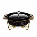 Мармит фарфоровый настольный круглый 1.3(л) мармитница с подогревом Черный мрамор Yiwu LC-717