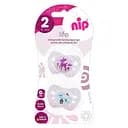 Пустышка Nip Чудесная жизнь № 2, силиконовая, 5-18 мес., 2 шт., белый с розовым (31302)