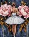 Набор для рисования по номерам "Балерина з рожевими півоніями з фарбами металiк extra" Ideyka 40х50см КНО8662