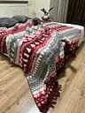 Плед покривало Bridge Полуторний Орнамент зимовий 200х150 Бавовна Червоний