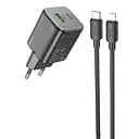 МЗП Hoco N41 Almighty PD20W+QC3.0 (1USB-A/1C) + кабель Type-C to Lightning Black