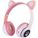 Детские наушники Cat MZ-023 Bluetooth RGB подсветка FM microSD с кошачьими ушками бело-розовый