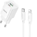 Мережевий зарядний пристрій Hoco C147A PD 20W + QC 3.0 USB Type-C з кабелем Lightning 1 м