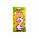 Свеча-цифра с цветным контуром и глиттером внутри, цифра 2, 4 шт. в упаковке