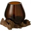 Ваза J-line манго стеклянная фигурная коричневая на дереве 13х17 см (42342)