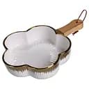 Тарелка фарфоровая глубокая с ручкой Цветок 27×20×5 (см) сервировочное блюдо с ручкой для подачи тарелка сковорода Золото Yiwu ZJH-13-2