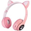 Детские наушники Cat MZ-023 Bluetooth RGB подсветка FM microSD с кошачьими ушками розовый