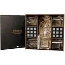 Подарунковий набір Whiskey Stones камені для віскі в дерев'яному пеналі №8 + декантер і 4 склянки Luna + щипці + мішечок