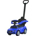 Каталка-толокар 668L-4, з батьківською ручкою, звукові ефекти, шкіряне сидіння, синя