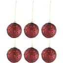 Ялинкові скляні кулі J-line червоного кольору з листочками 8 см 6 шт. (17421)