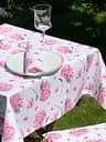 Водоотталкивающая Скатерть с 3D принтом Гортензия 340х140 см (+ 7 салфеток 30х40) Розовая