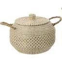 Кошик для зберігання J-line круглий з кришкою та ручками з ротанга та бамбука 35 см бежевий (51849)