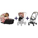 Люлька Cybex Priam Lux Spring Blossom Light + Комплект текстилю для прогулянкового блоку Cybex Priam Spring Blossom Light + Шасі Cybex Priam з каркасом LS RBA Chrome Brown