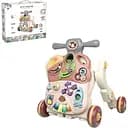 Детская каталка-ходунки 2 в 1 с пианино, подсветкой и игровым столиком, розового цвета