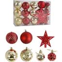 Набір новорічних прикрас 24 іграшки на ялинку з зірочкою на верхівці, червоного та золотого кольору (161358)