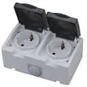 Розетка Horoz Electric Atom, 2-ная, накладная с заземлением, с крышкой, черно-серая