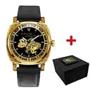 Годинник наручний жіночий 021-3D Де би не була Gold-Black-Black Leather Awarder acs0031878