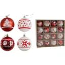 Набір новорічних прикрас 16 іграшок на ялинку з малюнком сніжинок і ялинки, червоного та білого кольорів (161085)