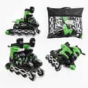 Роликові ковзани, розмір 34-38, PVC колеса, устілка 21-24 см, зелений, INLINE SKATE, 39452-M