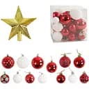 Набір новорічних прикрас 30 кульок із верхівкоюзірочкою у наборі, червоного та білого кольору (160775)