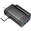 Переходник Hoco UA31F iP male/Type-C male to USB female OTG 2 в 1 adapter черный