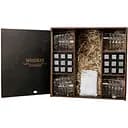 Подарунковий набір Whiskey Stones камені для віскі в дерев'яному пеналі №8 + 4 склянки Bohemia Diamond + щипці + мішечок