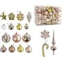 Набір новорічних прикрас 65 іграшок з верхівкою на ялинку, золотого та бежевого кольору (160754)