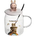 Чашка скляна Yiwu Labubu 600 мл з ложкою і порцеляновою кришкою коричневий Yiwu FM-56C