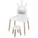 Детский столик-трюмо Bambi 03-01W Корона с деревянным стульчиком и зеркалом белый