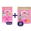 Упаковка вологого корму для кошенят Purina One Junior з лососем та морквою в соусі 850 г (85 г х 10 шт.) + Сухий корм для кошенят Purina One Junior з куркою та цільними злаками 450 г у подарунок