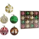 Набір новорічних прикрас 16 іграшок на ялинку з малюнками, червоного, зеленого та золотого кольорів (161087)