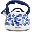 Чайник Kamille 2.7 л з нержавіючої сталі зі свистком і ручкою soft touch квіти (KM-0870)